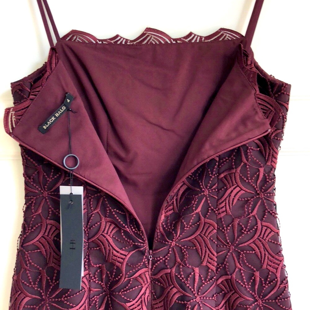 NWT Black Halo Burgundy Sora Lace Sheath Dress | Size 4 - Picture 8 of 8